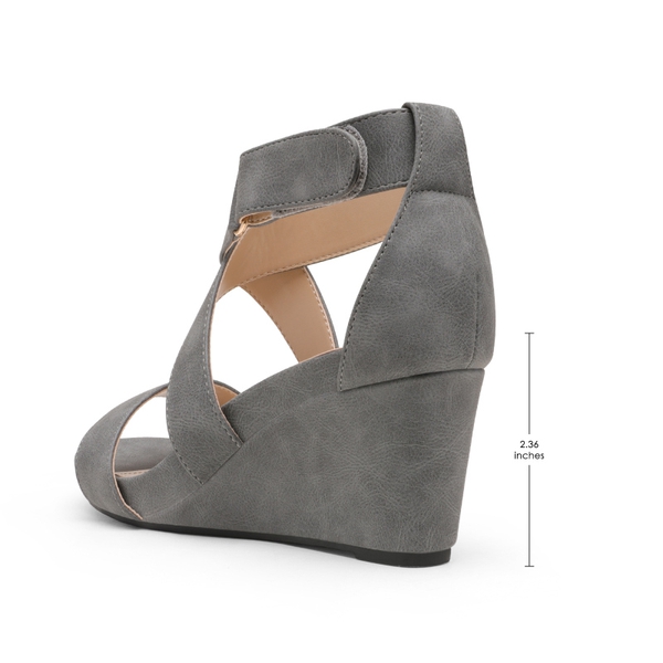 Elastic Ankle Strap Wedge Sandals - GREY NUBUCK - 3